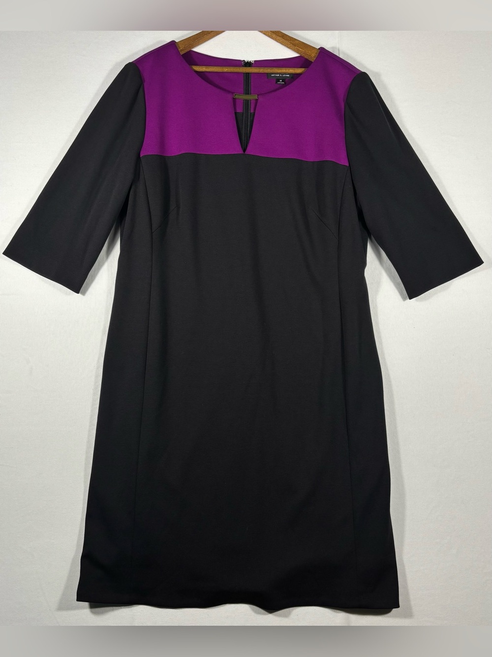 Tahari ASL Women's 16 Black and Purple Sheath Midi Dress with 3/4 Sleeves